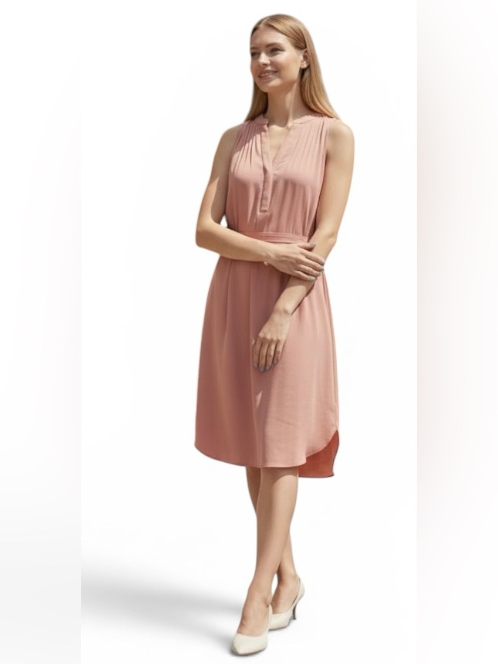 White House Black Market Mauve Sleeveless High-Low Dress with Tie Waist